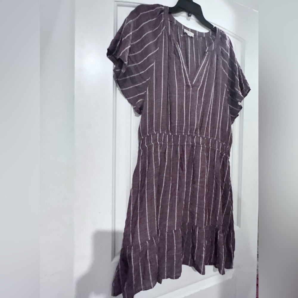 LOFT Mauve Striped Midi Dress